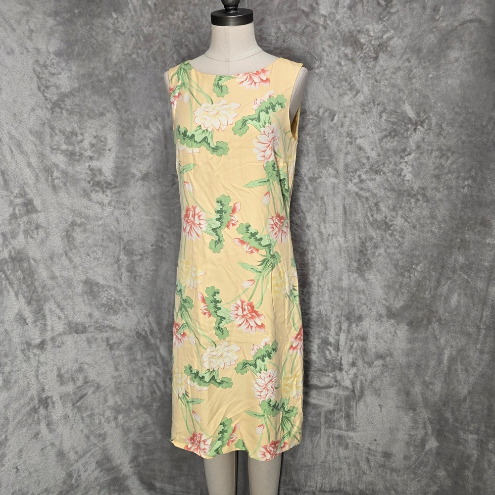 Tommy Bahama Sheath Dress Womens 8 Yellow Silk Floral Sleeveless Tropical Resort